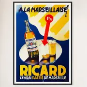 Galrie Vintage Ricard A La Marseillaise Advertising Poster for Home Decor, Black Frame, A2 42 x 60cm (16 x 24inch)