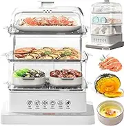 3 Tier Food Steamer, 40L Vegetable Steamer with 12h Reservation, Steam Comes Out in 10s, Stackable for Storage, Keep Warm Mode, Anti-Dry Burning, Smart Panel, steam Cooker Healthy Cooking
