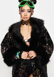 [Daisy Shock] The Starlet Sequin Faux Fur Jacket