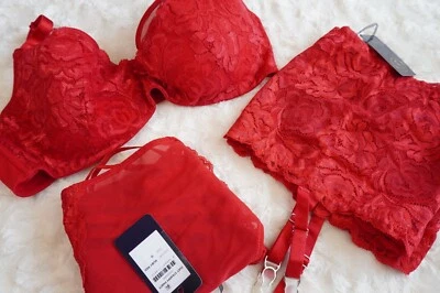 CITY CHIC Bra 16DD / 38DD Garter Belt XS /14 & Brief S 16 SET Duet Lingerie Red