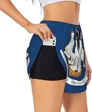 [GaxfjRu] Louisiana State Flag Print Women's Running Shorts High Waisted Running Shorts Pocket Sporty Gym Elastic Short
