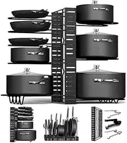 9SHOME Pot Pan Organiser Rack For Cabinet, Pot Lid Organizer Pan Holder Rack with 3 DIY Methods, Cookware Rack for Kitchen Cupboard Pantry, Height and Position Adjustable, Stainless steel