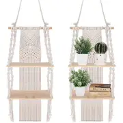 2 Pack 2 Tier Wall Floating Shelves Storage Shelf Bathroom Macrame Hanging