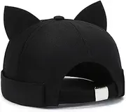 [XYIYI] Women Cat Ears Hat Cute Docker Cap Brimless Skullcap Sailor Cap Rolled Cuff Retro Beanie Hat