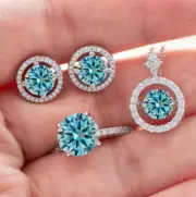 Total 6 Carat Solitaire Moissanite Jewelry Set For Women Men 925 Silver With GRA