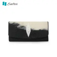 在飛比找momo購物網優惠-【Sarlisi】泰國新款真皮珍珠魚皮錢包女包長款女士長夾手