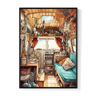 旅行者的浪漫II - 露營車/露營插畫/露營用品店裝飾/野外/野炊/玄關掛畫