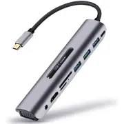 9 in 1 Type-C USB Hub with 4 K HDMI 1080P VGA SD/TF Card Reader USB 3.0 Port for PC Projector Laptop Type C Charging 3.5m Audio