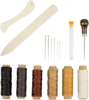 16 Bookbinding Tools, Bone Folder Creaser Waxed Linen Thread Wood Handle Awl