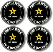 4-Pack Small: Round Proud Wife of A Soldier Sticker (Husband Vinyl Decal United States u.s. Logo Laptop Cell Phone (1.5 inch) US Army Licensed