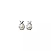 ANYCO Fashion Earrings Silver 925 Sterling Simple Geometric Line Synthetic Pearl Small Stud for Women Piercing Jewelry