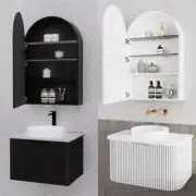 600mm Riva London Matte White / Black Arch Shape Plywood Mirror Shaving Cabinet