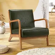 Oikiture PU Leather Armchair Lounge Accent Chair with Cushion and Wooden Frame for Home Living Room Green