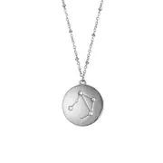 Nevenka 12 Constellation Coin Disc Silver Necklace Engraving Astrology Pendant-Libra