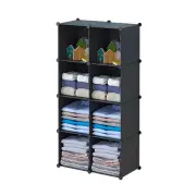 4 Tier 8-Cube Black Portable Wardrobe Divide-Grid Modular Storage Organiser Fold
