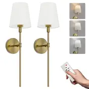 Rechargeable Wall Sconce Set of 2, Battery Operated Wall Lights Brass Gold