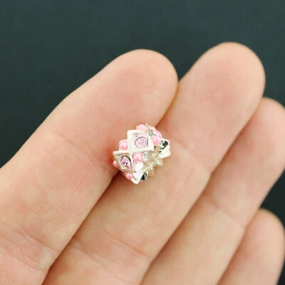 Spacer Metal Beads 12mm - Silver Tone With Rhinestones - 4 Beads - SC7791