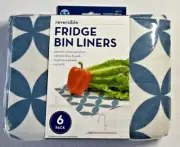 S & T FRIDGE REFRIGERATOR BIN LINERS (6) WHITE BLUE PINWHEELS NIP