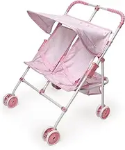 Badger Basket Folding Double Doll Umbrella Stroller Fits American Girl Dolls, Pink/White