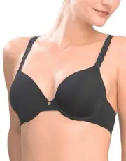 NWT! Natori Women Sz 34G Pure Luxe Embroidered-Strap Underwire Bra 732080 Black