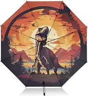 [PDZRMY] UV Protection Travel Umbrella Dinosaur Sunset Forest Compact for Rain and Sun - Auto Open and Close UPF 50+ Windproof Portable 46” Sun Umbrella for Women and Men