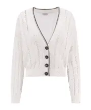 Brunello Cucinelli Dazzling Ribbed Net Cardigan L white