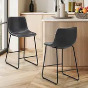 Oikiture 2x Bar Stools Kitchen Dining Chairs Grey