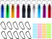 MOTOFITOOL Small Portable Pill Case, (10 Pack) Waterproof Aluminum Pill Organizer with Keychain Portable Travel Case for Medications Vitamins Airtight Multiple Colors for Camping Outdoor Activities