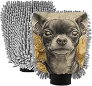 XYMZR Absorbent Microfiber Car Wash Mitt Chihuahua Flower Cute, Funny Cute Anime Scratch Free for Cars Cleaning, Home Cleaning Mitts, 2 Pack, 10.24” L x 7.09” W