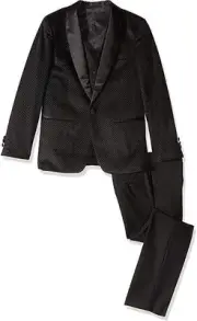 AXNY Boy's Slim Fit 3-Piece (Jacket Vest Trousers) Satin Shawl Collar Tuxedo