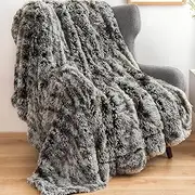 NEWCOSPLAY Faux Fur Throw Blanket Super Soft Cozy Plush Fuzzy Shaggy Blanket for Couch Sofa Bed (Frosty Black Shaggy, Throw(50"x60"))