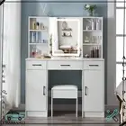 Bedroom Makeup Dressing Table Stool Set Hollywood LED Mirror Drawers Vanity Desk