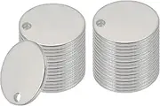 uxcell 32 Pcs Metal Stamping Blanks, 15mm Round Name Tags Stainless Steel Circle Blanks Label Flat Plate Disc with Hole for Laser Engraving Stamping Dog Tags Keychain Making, Silver Tone