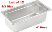 Case Lot of 12 Anti-Jam 1/3 Size Stainless Steel Steam Table Tray Pan 4" Deep