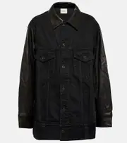 [Khaite] Khaite Grizzo leather-trimmed denim jacket AU 16 black