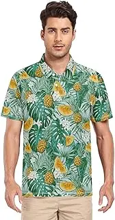 [ZZXXB] Pineapple with Palm Leaves Men's Polo Shirts Short Sleeve Quick Dry Athletic Outdoor Sports Golf Shirts S-XXL