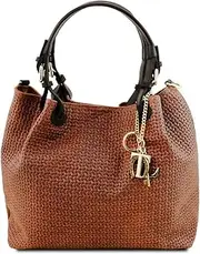 [Tuscany Leather] TL KeyLuck - Woven Printed Leather Shopping Bag - TL141573 (Cinnamon)
