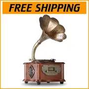All-in-One Retro Turntable Gramophone with Built-in Speakers and Remote Control
