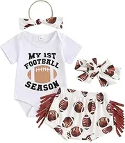 [Gaono] Newborn Summer Clothes Baby Girl Football Outfit Short Sleeve Rugby Bodysuit Romper Bloomer Shorts With Headband Set