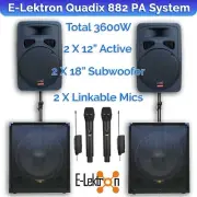 E-Lektron Quadix 882 3800W Vocal PA Speaker System linkable Mics and Poles