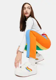 [dELiA*s by Dolls Kill] Snowball Fight Rainbow Stripe Platform Sneakers