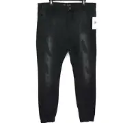Marc Ecko Mens Redeemed Jogger Jeans Black Stretch Distressed Denim 34 x 32 New