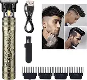 Professional Hair Trimmer Set, Men's Hair Trimmer with Guide Combs, Beard Trimmer, T-Shaped Trimmer, Rechargeable, Gold