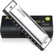 East Top Harmonica 10 Holes Silver Blues Diatonic Harmonica Mouth Organ Key of C