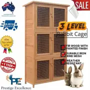 3 Level Rabbit Cage Hutch House Guinea Chicken Coop Ferret Wooden Wire 6 Room AU
