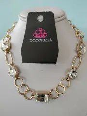 Paparazzi Gold and White Rhinestones Necklace