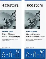 Ecostore Glass Cleaner Refill Concentrate 50ml x2 - Streak Free, Mirror Cleaner, Window Cleaner, Plant Based, Fragrance Free, No Harsh Chemicals, Glass Surfaces, Less Plastic, Less Packaging