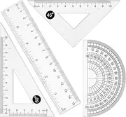 NILLOS Geometry Set, 4 PCS Ruler Set, for School Toole,Student Math Supplies,Math Protractor, Geometry Ruler (Transparent)