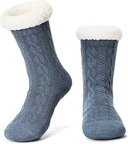 [The Metluks] Women's Knit Slipper Socks with Non-slip Grippers, Warm Fuzzy Fluffy Sherpa Lined, Cozy Christmas Gifts