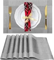 Dinner Table Placemats Waterproof Anti-Slip Durable PVC Table Mats -EXCO Set of 6 Placemat Gray